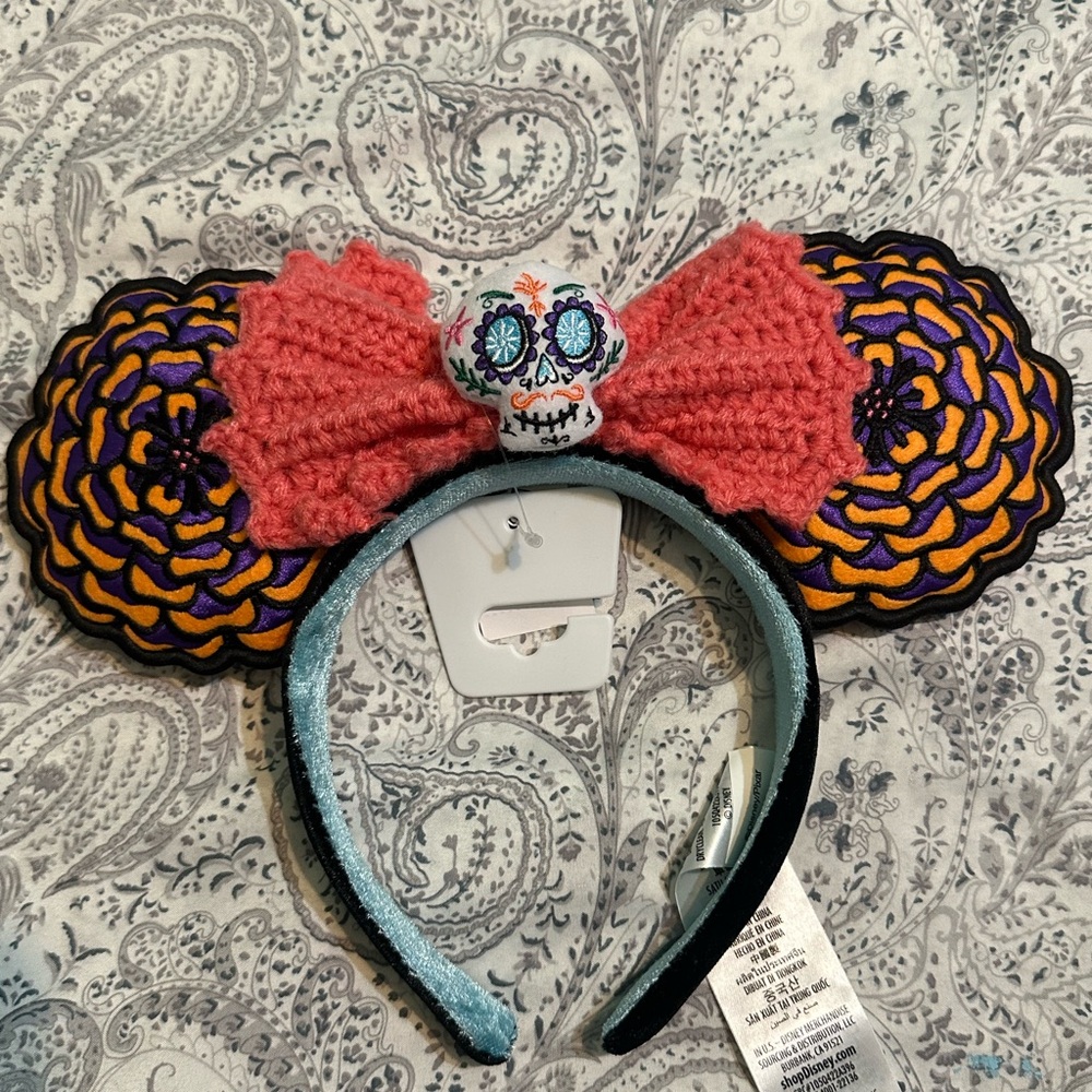 DisneyParks Coco Minnie Ear Headband with Sugar Skull and Coral Bow